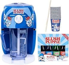Official SLUSH PUPPiE Machine Bundle. Includes 4 x 180ml Syrups, Raspberry, Red Cherry, Cola, Lemon & Lime Flavours & 20 Slush Puppie Cups & Straws. Officially Licensed SLUSH PUPPiE Merchandise