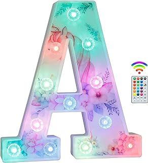 Unicorn LED Light Up Letters, 18 Color Changing Diamond Alphabet Sign Unicorn Gifts for Girls Women Party Birthday Decorations Remote Night Light Christmas Valentine Wall Table Decor - A
