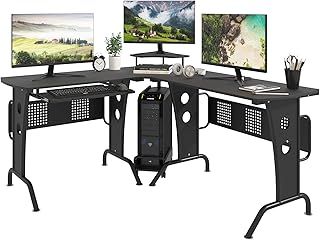 HOMCOM L-Shaped Corner Desk, Gaming Desk with CPU Rack, Keyboard Tray, Space-Saving Computer Desk with Steel Frame for Home Office,165 x 145 x 86.5cm, Black
