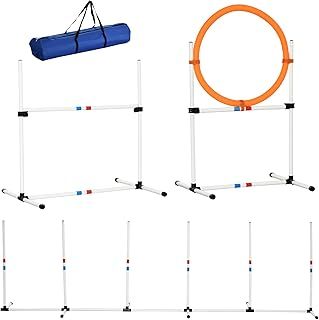 PawHut 3 Piece Pet Agility Training Equipment Dog Play Run Jump Obedience Training Set Adjustable (Pole + Hoop + Hurdle)