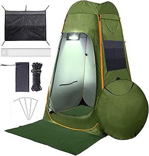 Camping Shower Tent with LED Sensor Light 6.23 ft Camp Shower Large Tent Easy Pop Up Privacy Tent Beach Changing Tent Pop Up Shower Tent Outdoor Shower Enclosure