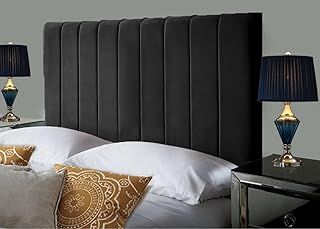 Portland Handmade Headboard Divan Bed Headboard | Plush Velvet Headboards for 4ft6 Double Size Bed | Elegant design with wooden material headboards for beds (Black, 4ft6 Double Height-24inch)