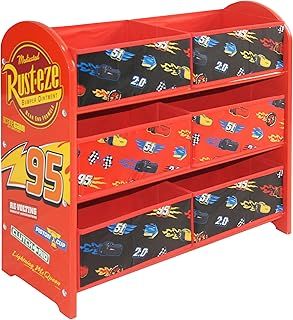 Disney Cars Lightning Mcqueen Toy Storage Unit: 6-Box Organizer for Bedroom - Made from Engineered Wood/Fabric/Metal - Easy Assembly and Clean Up