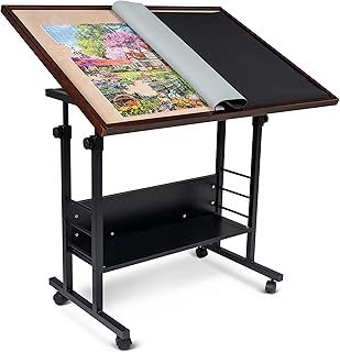 Becko Jigsaw Puzzle Table Tilting Table with Height Adjustment for Up to 1500 Pieces, Enclosed with 4 wheels