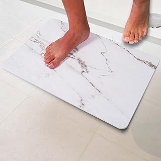 Stone Bath Mat Quick Dry | Diatomite Stone Bath Mat | Fast Drying Bathroom Mat | Non-Slip Hardstone Bathmat | Diatomaceous Earth Shower Mat – 60x39cm (Turco Blanco)