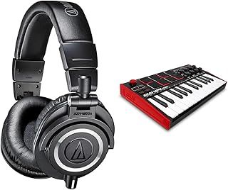 Audio-Technica M50x Professional Monitor Headphones Black & AKAI Professional MPK Mini MK3 – 25 Key USB MIDI Keyboard Controller with 8 Backlit Drum Pads
