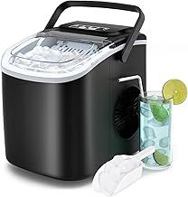 Ice Maker Machine Countertop, 2 Sizes of Bullet Ice Machine, Self-Cleaning Ice Cube Maker with Portable Handle, 9 Ice Cubes in 6-8 Mins Ice Machines for Home/Kitchen/Office/Bar (Black)