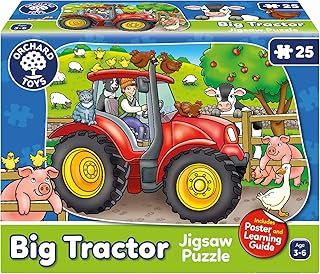 Orchard Toys Big Tractor Jigsaw Puzzle, 25-Piece Farm Themed Shaped Puzzle For Ages 3-6, Includes Poster, Perfect Party Gift