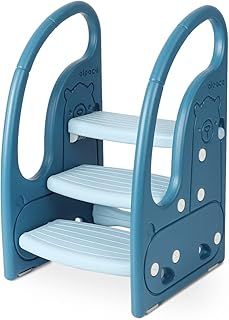 Onasti Step Stool for Kids, 3-Step Height Adjustable Toddler Step Stool, Kitchen Helper, Toilet Steps with Handles and Non-Slip Pads, for Counter, Bathroom & Sink (3 Steps-grey)