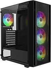 GAMDIAS White ATX Mid Tower Gaming Computer PC Case w/Tempered Glass, Built-in 4X 120mm ARGB Fans, Support Up to 6X 120mm Fans, 360mm AIO/Radiator, 340mm GPU/VGA, 160mm CPU Air Cooler
