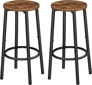 HOOBRO Bar Stools Set of 2, Breakfast Round Bar Chairs with Footrest, Pub Stools, Sturdy Metal Frame, for Dining Room, Kitchen, Party, Industrial, Rustic Brown EBF03BY01