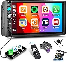 Double Din Car Radio with CarPlay Android Auto CAMECHO 7 inch Touchscreen 2 Din Car Stereo with Bluetooth Mirror Link/SWC/FM USB TF AUX + Reverse Camera