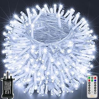 Ollny Fairy Lights Mains Powered, 60m 600 LED Outdoor String Lights, Cool White Waterproof Garden Light with Plug/Timer/8 Modes/Dimmable for Outside/Indoor/Window/Wedding Decorations