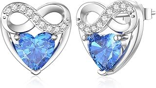 LANBEIDE Birthstone Earrings, 925 Sterling Silver Infinity Love Heart Ear Studs for Women Birthday Present
