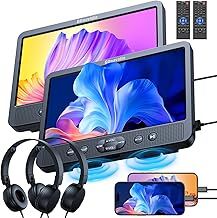 10.1'' Dual Car DVD Players with HDMI Input, 2 Headphones, Support Last Memory, Region Free, AV in & AV Out, USB/TF Card, Play a Same or Two Different Movies (2 X DVD Player)