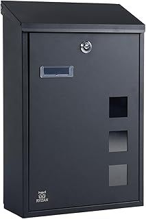 Wall Mounted Letterbox, Mailbox,Copper Lock Steel Post Box Modern Delivery For Outside With Nameplate, Viewing Windows Easy Install Lockable Weatherproof Large Letter Post 11.5 x 25.5 x 39.5 cm