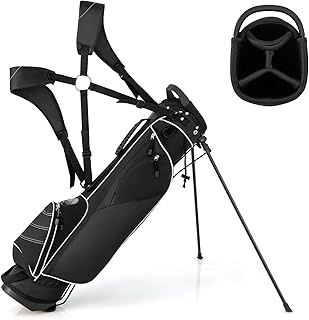 GYMAX Golf Stand Bag, Professional Golf Club Bag with 4 Way Divider, 4 Storage Pockets and Adjustable Shoulder Strap, Waterproof Golf Carry Bag for Men & Women