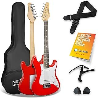 3rd Avenue XF 3/4 Size Kids Junior Electric Guitar Starter Beginner Pack with Bag, Strap, Picks and Capo – Red