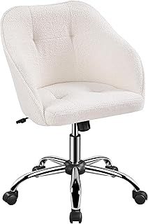 Yaheetech Boucle Vanity Chair Ergonomic Swivel Office Computer Desk Chair Soft Height Adjustable Armchair for Home Office Bedroom Ivory