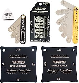 MusicNomad MN604 Precision 6 Piece Guitar Setup Gauge Tool Set - Plus 24 pg Instructional Booklet and Storage Case