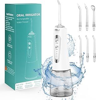 Water Flosser, Portable Oral Irrigator for Teeth with 5 Modes& 6 Replaceable Jet Tips, 300ML Rechargeable&IPX7 Waterproof Tooth Flosser for Home,Travel CCC
