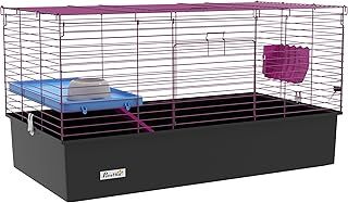 PawHut Guinea Pig Cage Chinchillas Rabbit Small Animal Cage with Ramp, Dish, Water Bottle, 99 x 52 x 53cm, Black