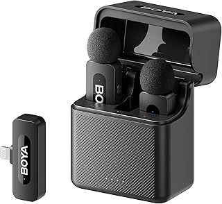Boya BY-V3 Wireless Lavalier Microphone, 100m Range, 2.4GHz Plug & Play Mini Clip-on Mic for iPhone 14/14 Pro/13/13 Pro/12 iPad, Vlog, YouTube, TikTok