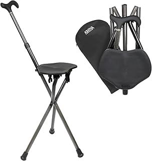 PRO - Carbon Fibre Walking Stick with Seat, Height Adjustable Handle, Heavy Duty, Folding Lightweight, 3 Legged, Made in Europe