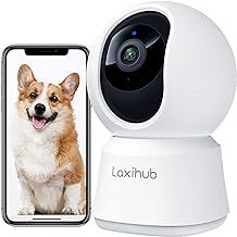 LAXIHUB Pet Dog Cameras with App,2K 3MP Indoor Security Camera for Baby Cat Puppy Nanny,360°Pan/Tilt, Night Vision,Sound Detection,Motion Tracking,2-Way Talk,Work with Alexa,P2T