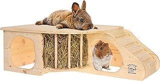 Resch No11 Rodent Cave XL Natural solid wood made of spruce/with stairs to the lying area/Integrated Hay Rack, two large Entrances and rounded corners