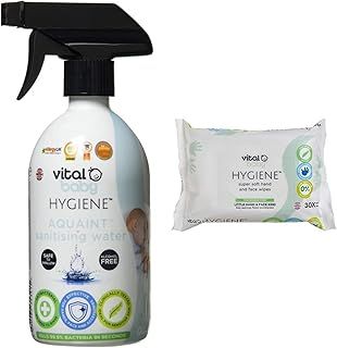 Vital Baby Hygiene AQUAINT® Sanitising Water Kills 99.9% of Germs - Baby Safe - Vegan & vital baby Hygiene Super Soft Hand and Face Wipes, 30 Pack, 443937,30 Count (Pack of 1)