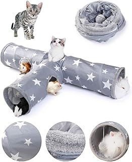 JanYoo Bunny Tunnel Rabbit Hideout Bunny Toys for Rabbits Accessories Guinea Pig Ferret Kitty 3 Ways Collapsible Tunnels