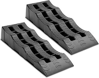 2PCS Car Ramps 4 Ton Plastic Kerb Ramps Wavy Ramp Car Ramps Heavy Duty 3 Step Car Lift Ramps Caravan Leveling Ramps for Home Garage Motorhome Leveling 61X21.5X12CM, Black