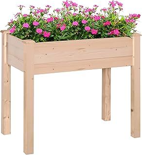 Outsunny Raised Bed for Garden, Wooden Elevated Planter Box with Bed Liner, for Flower Vegetable Herb, 86L x 46W x 76Hcm
