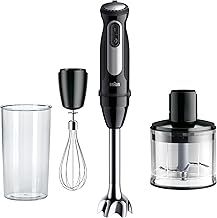 Braun MultiQuick 5 Pro MQ 55236 M, Hand Blender with PowerBell Plus Technology, 25 Speed Wheel+Turbo, Easy Click System Plus for Accessories, 600ml Chopper, Metal Whisk and 600ml Beaker, 1000W, Black