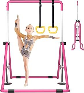 Gymnastics Bar, Kids Folding Horizontal Bar, Gymnastic Training Equipment Adjustable Height for Home Gym Indoor Garden Outdoor