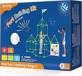 Kids Fort Building Kit Den Building Kit 144 Pcs with Toss Game - Creative Fort Glow in Dark, Outdoor Play Playground Equipment, DIY Construction STEM Toys for Kids
