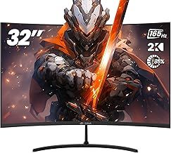 CRUA Gaming Monitor 32" Curved 165Hz QHD 1440P 1500R Computer Monitor, 99% sRGB,1ms GTG with FreeSync, Narrow Bezel Desktop PC Monitors Compatible HDMI/DP, Support Wall Mount