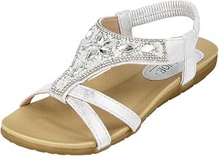 Jo & Joe Ladies Faux Leather Open Toe Sling Back T-Bar Diamante Gem Stone Flat Gladiator Summer Sandals Size 3-8