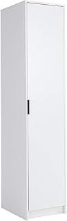 Home Source 1 Door Wardrobe with Clothes Hanging Rail Storage Shelf Bedroom Organiser, White