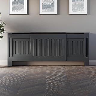Vertical Slats Radiator Cover Modern Anthracite Grey Painted MDF Living Room Cabinet for Radiators, Adjustable