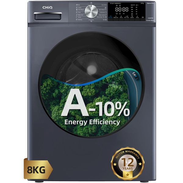 CHiQ CFL80-14586IM3XAU, Front Load Washing Machine 8kg,Space Pro, Counter Depth, Large Drum, Stable Inverter Motor