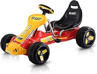 COSTWAY Kids Go Kart, Quad Style Ride On Racer with Adjustable Seat & Non-Slip Wheels, Children Pedal Go-karts for Boys and Girls (Red)