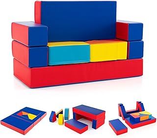 COSTWAY 8-Piece Climb and Crawl Foam Set, 4 in 1 Convertible Children Soft Play Blocks with Zipper, Kids Sofa Bed Activity Software Toy for Toddlers, Preschoolers