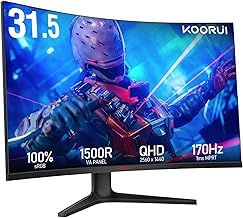 KOORUI 31.5 Inch Curved Gaming Monitor, QHD 1440P, 170Hz, VA 1500R Ultrawide Screen with Ultra-Thin, HDMI/DP, VESA Compatible, Tilt Adjustable, Eye Care