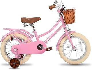 12 & 14 & 16 & 18 Inch Kids Bike with Basket & Training Wheels for 3-8 Years Old Girls & Boys (Green & Pink)