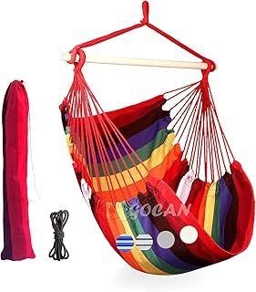 Hammock Chair Large Hammock Swing,110 X 150cm load 350lbs,Cotton Hanging Chair Steel Spreader Bar Wide Seat Swing Chair(Beige)