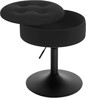WOLTU Dressing Table Stool, Makeup Vanity Stool with Storage, 360°Swivel Stool, Round Velvet Stool, Height Adjustable 49.5-65cm Small Stool for Dining Room Kitchen Office Salon, Black, BH329sz-1-UK