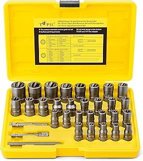 32Pcs Bolt Extractor Set, Extended Version Impact Bolt & Nut Remover Set with Hex Adapter, Stripped Bolt Remover Tool Kit for Removing Damaged, Frozen, Rusted, Rounded-Off Bolts, Nuts & Screws