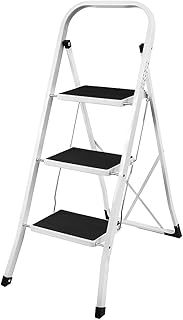 Home Vida 3 Step Ladder, Heavy Duty Steel, Portable Folding, Anti-Slip Mat, Home, Kitchen, DIY, Gardening Step Ladder, 150kg Max Capacity